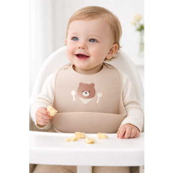 Elastyczny śliniak silikonowy z miseczką śliniaczek z kieszonką  miękki wodoodporny zmywalny