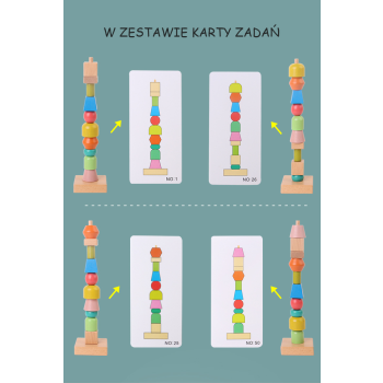 Drewniana Wieża Edukacyjna z kartami zadań Montessori