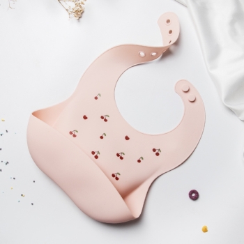 Elastyczny Śliniak Silikonowy Wisienki  Z Miseczką Śliniaczek Z Kieszonką  Miękki Wodoodporny Zmywalny