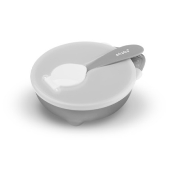 Zestaw Podróżny Miseczka Łyżeczka I Pokrywka Z Osłonką Na Łyżkę szary