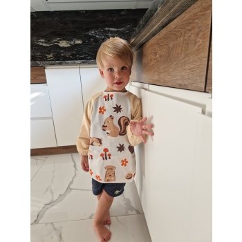 Śliniak Do Blw, Fartuszek Wodoodporny Z Rękawami I Kieszonką Śliniaczek Premium Beż