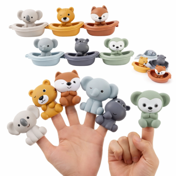 Zabawki kąpielowe zestaw zabawek do wanny Zwierzątka łódki Beżowe 12el.