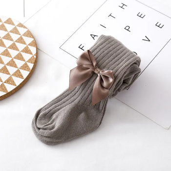 Brązowe Rajtuzy Prążkowane Rajstopki Prążek Rajstopy Dziecięce Z Kokardkami 8-12L