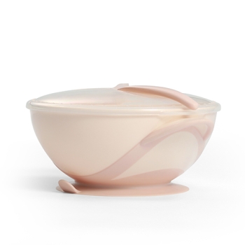 B.O.1063/06 Miseczka dla dzieci i niemowląt z przyssawką i łyżeczką kremowo-różowa