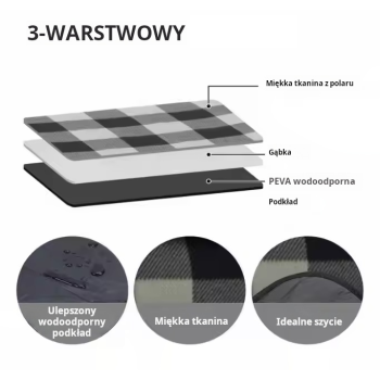 Duża mata piknikowa 2x2 m w odcieniach szaro-białych, z praktyczną brązową uprzężą z eko skóry