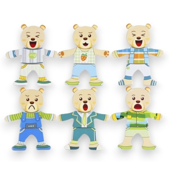 Drewniana Układanka Rodzina Misie Garderoba Emocje Montessori Pudełko 72 elementy