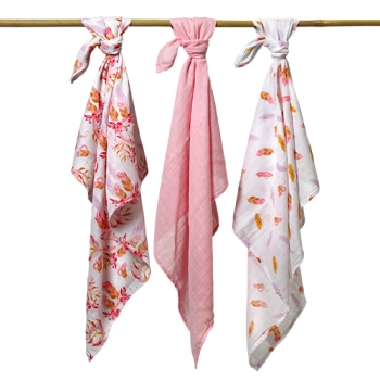 Miękkie Pieluszki Muślinowe Bambusowe Biały Różowy Premium 3 Sztuki