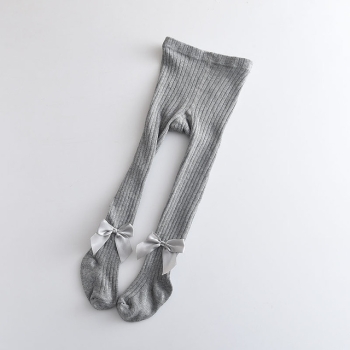 Szare Rajtuzy Prążkowane Rajstopki Prążek Rajstopy Dziecięce Z Kokardkami 8-12L