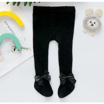Czarne Rajtuzy Prążkowane Rajstopki Prążek Rajstopy Dziecięce Z Kokardkami 2-4 L