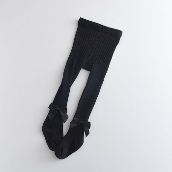 Czarne Rajtuzy Prążkowane Rajstopki Prążek Rajstopy Dziecięce Z Kokardkami 2-4 L