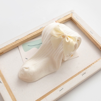 Ecru Białe Rajtuzy Prążkowane Rajstopki Prążek Rajstopy Dziecięce Z Kokardkami  8-12L