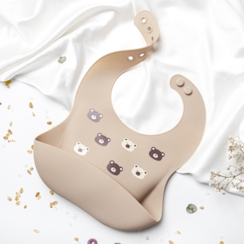 Elastyczny Śliniak Silikonowy Z Miseczką Śliniaczek Z Kieszonką  Miękki Wodoodporny Zmywalny