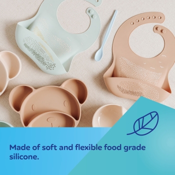 CANPOL 51/030_bei Śliniak silikonowy z kieszonką MOUNTAINS