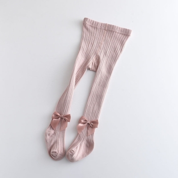 Blady Róż Rajtuzy Prążkowane Rajstopki Prążek Rajstopy Dziecięce Z Kokardkami 8-12 L