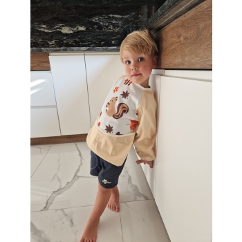 Śliniak Do Blw, Fartuszek Wodoodporny Z Rękawami I Kieszonką Śliniaczek Premium Beż