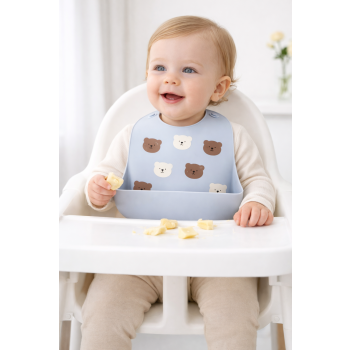 Elastyczny śliniak silikonowy z miseczką śliniaczek z kieszonką  miękki wodoodporny zmywalny